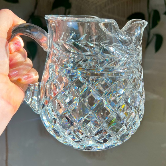 Vintage Cut Glass Pitcher – Diamond Point Crystal-Style Water Jug – 6” Tall - Picture 1 of 9